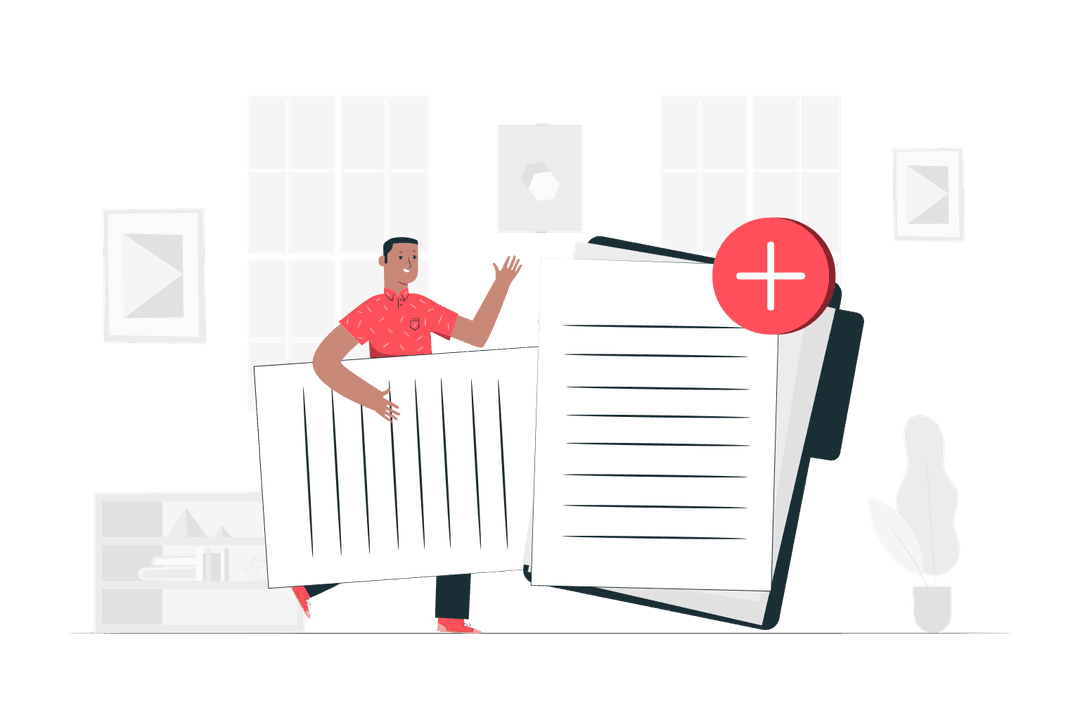 Illustration of a person signing a document and adding a new page to a folder