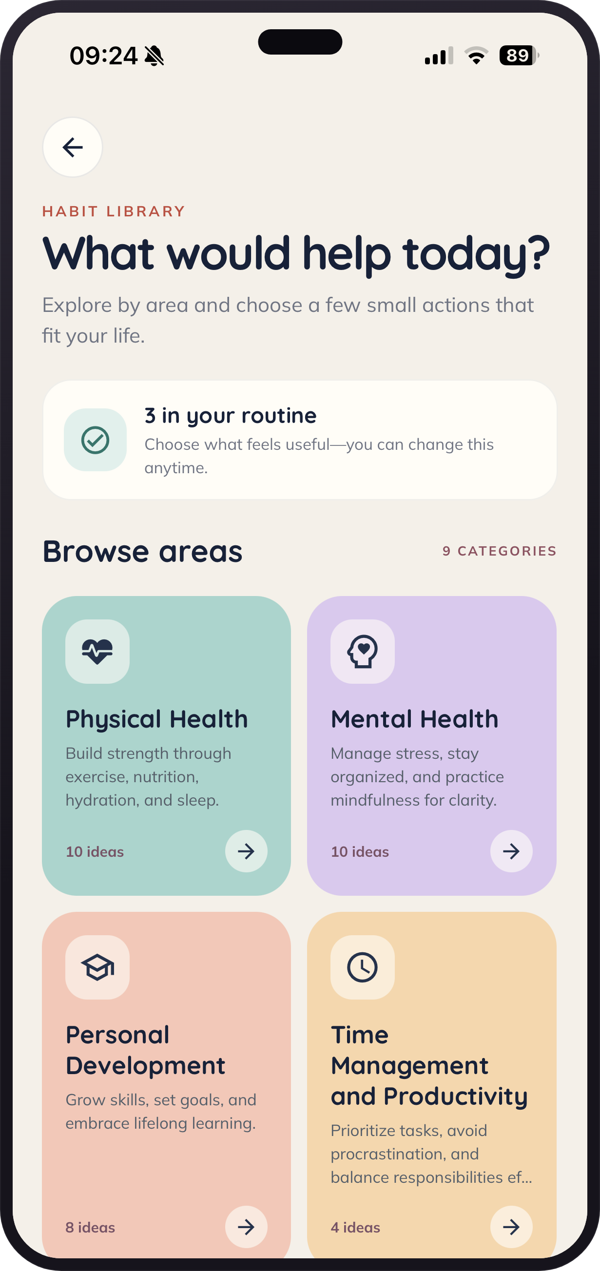 Sereniteen habits screen